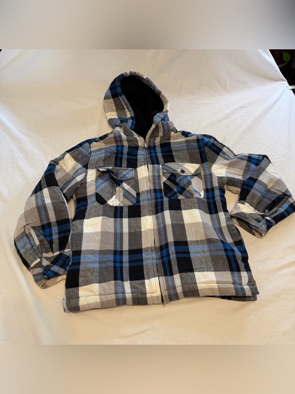 NSS Kids Plaid Hooded Jacket - Blue & Gray Medium 8 Skater